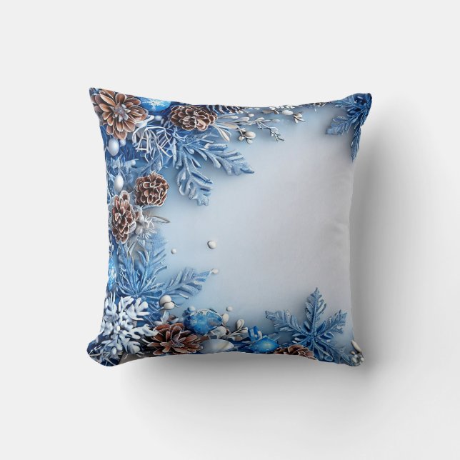 Coussin Cadre de Noël bleu (Recto)