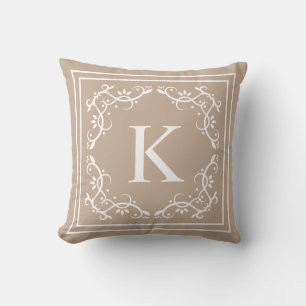 Coussin Cadre décoratif beige et blanc avec monogramme per