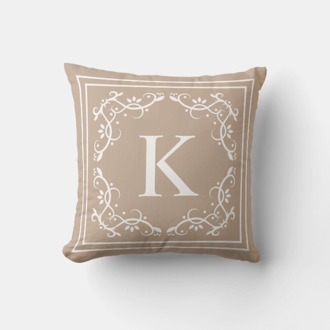 Coussin Cadre décoratif beige et blanc avec monogramme per (Recto)