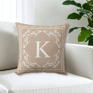 Coussin Cadre Décoratif Beige Et Blanc Monogramme Personna