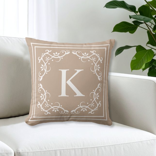 Coussin Cadre Décoratif Beige Et Blanc Monogramme Personna (Créateur téléchargé)