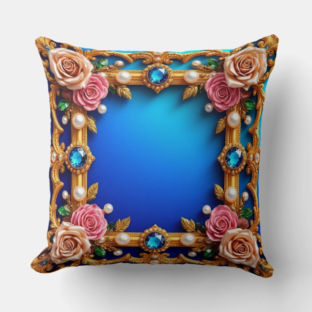 Coussin Cadre doré avec roses élégantes et perles (Recto)