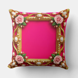 Coussin Cadre doré avec roses et perles élégantes