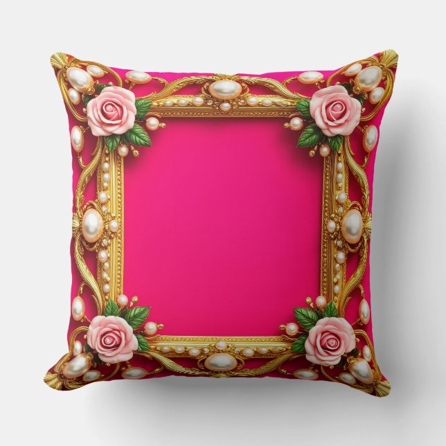 Coussin Cadre doré avec roses et perles élégantes (Recto)