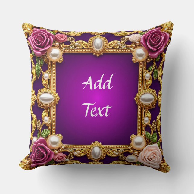 Coussin Cadre doré avec roses et perles élégantes (Recto)
