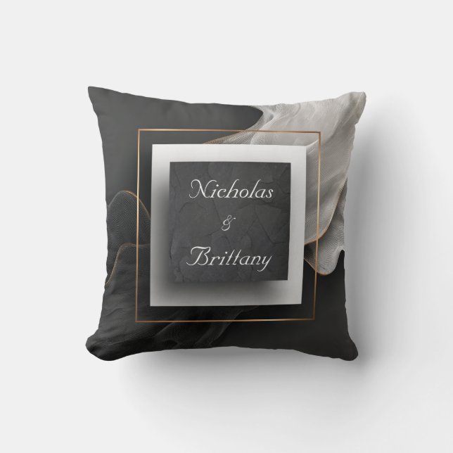 Coussin Cadre doré Black Slate Tissu fluide dramatique (Recto)
