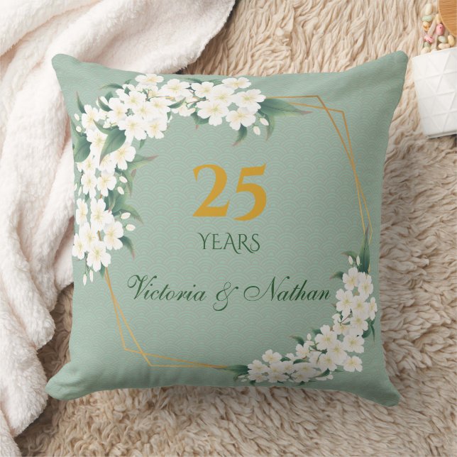Coussin Cadre doré floral vert blanc Mariage Anniversaire (Couverture)