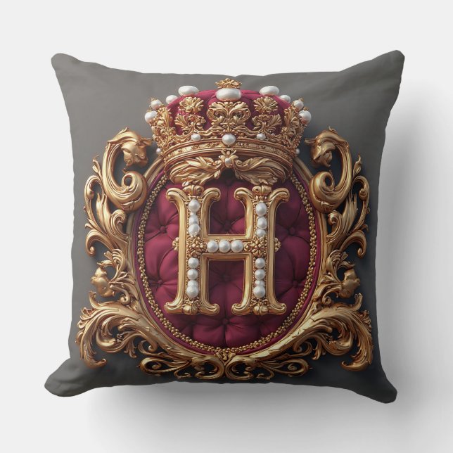 Coussin Cadre doré luxueux avec monogramme couronné (Recto)