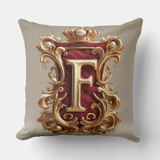 Coussin Cadre doré luxueux avec monogramme couronné (Recto)