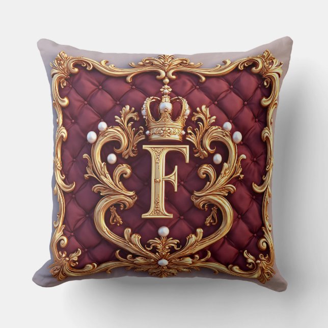 Coussin Cadre doré luxueux avec monogramme couronné (Recto)