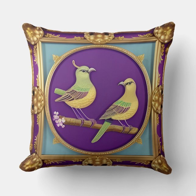 Coussin 🌟 Cadre doré oiseaux Classique Élégant Décoration (Recto)