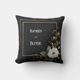 Coussin Cadre doré opulent Fleur blanche Ardoise noire
