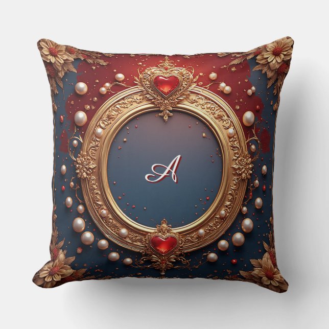Coussin Cadre doré orné avec gemme en forme de cœur (Recto)