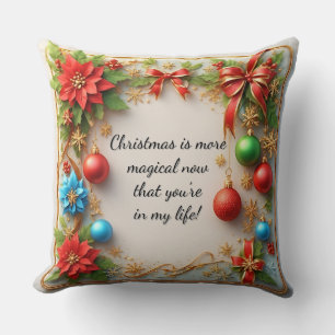 Coussin Cadre festif de Noël avec poinsettias