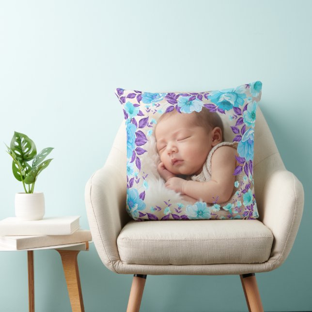 Coussin Cadre Fleurs & Feuilles Vintage - Carré 4 + texte (Chaise)