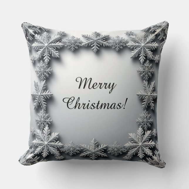 Coussin Cadre Flocon de Neige Argenté (Recto)