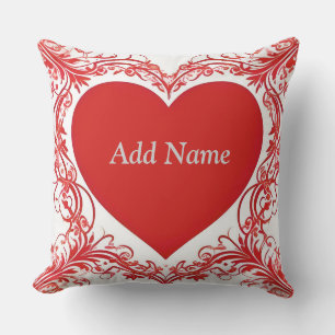 Coussin Cadre floral à cœur rouge Amour romantique personn