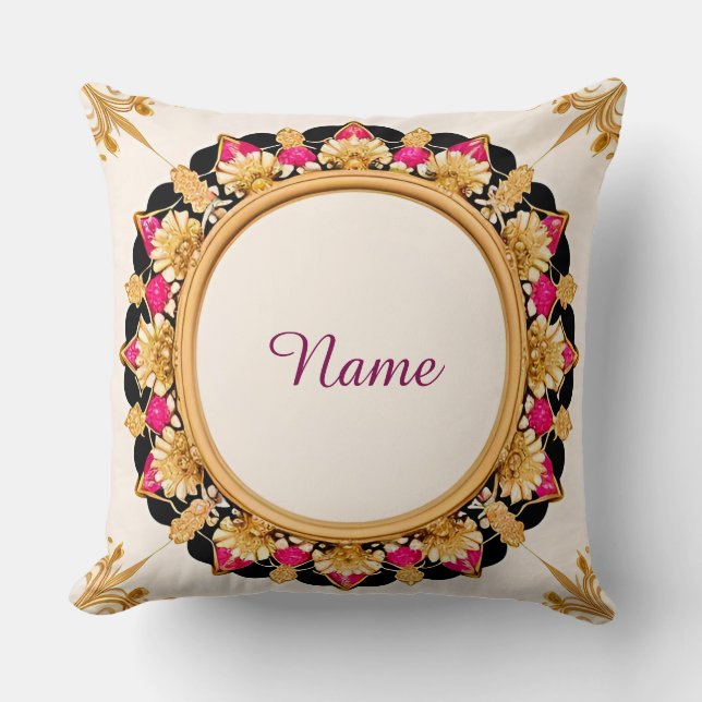 Coussin Cadre floral doré élégant (Recto)
