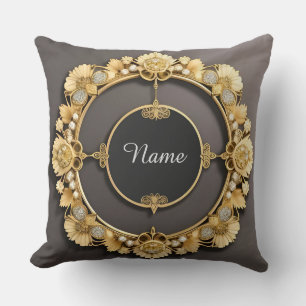 Coussin Cadre floral doré élégant