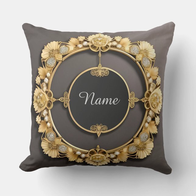 Coussin Cadre floral doré élégant (Recto)