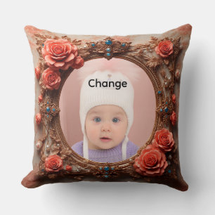 Coussin Cadre floral élégant avec roses et bijoux