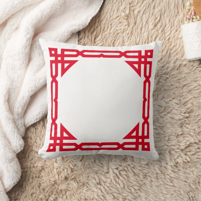 Coussin Cadre géométrique décoratif rouge et blanc (Couverture)