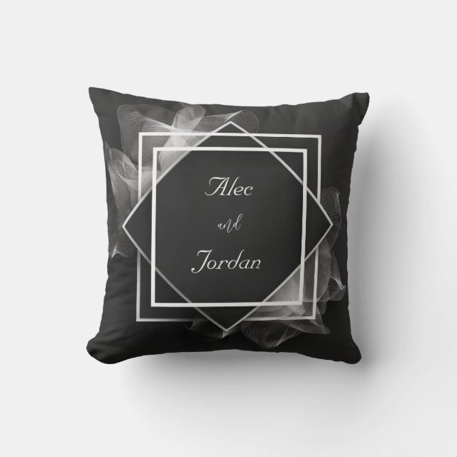 Coussin Cadre géométrique en diamant à flux de tissu blanc (Recto)