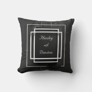 Coussin Cadre Géométrique Superposé Noir Blanc Abstrait