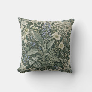 Coussin Cadre orné de jardin d'herbes en sauge bleu