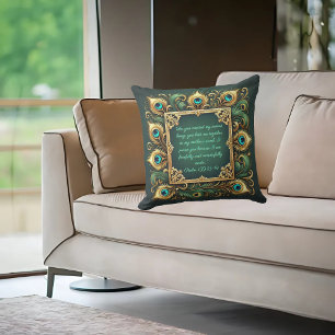 Coussin Cadre Paon Vert Or Personnalisable 