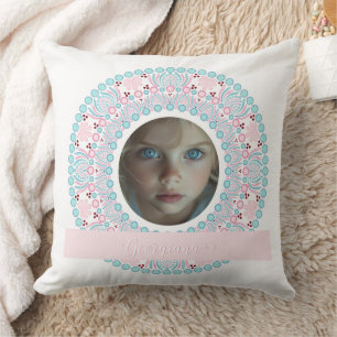 Coussin Cadre personnalisé Pastel rose et bleu Mandala