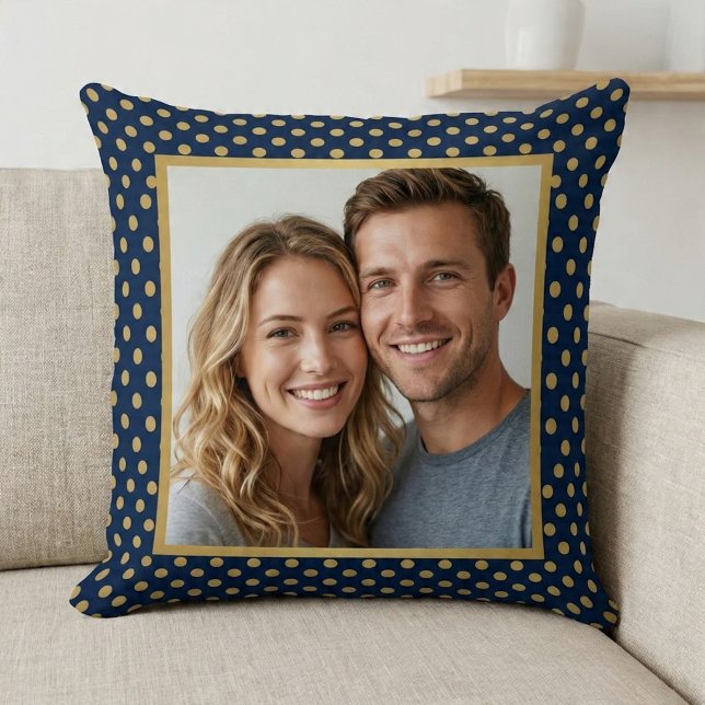 Coussin Cadre photo à pois Navy & Or Classique (Créateur téléchargé)