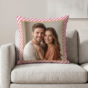 Coussin Cadre photo à rayure diagonale rose