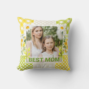 Coussin Cadre photo fleuri et à carreaux pour la fête des 