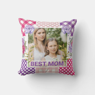 Coussin Cadre photo fleuri et à carreaux pour la fête des 