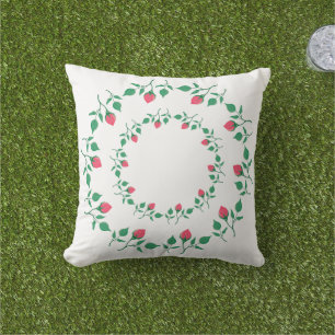 Coussin Cadre rond fleuri avec fleurs roses