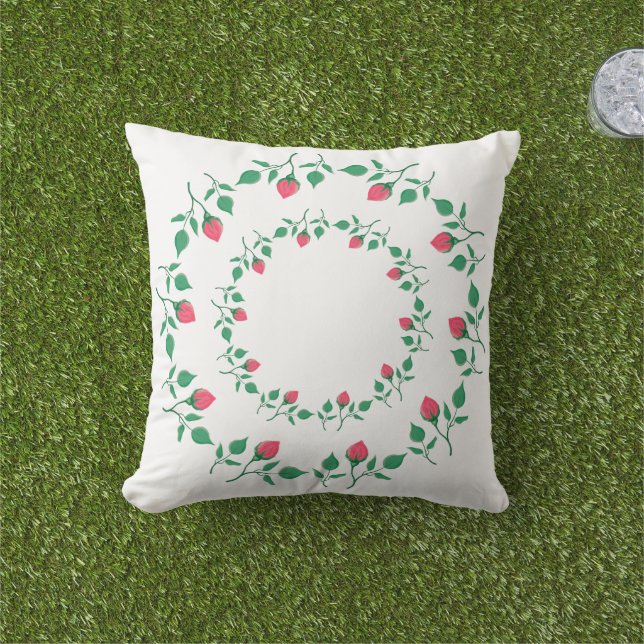 Coussin Cadre rond fleuri avec fleurs roses (Herbe)