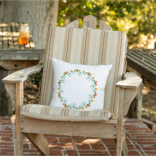 Coussin Cadre rond floral avec fleurs de rose jaune et rou