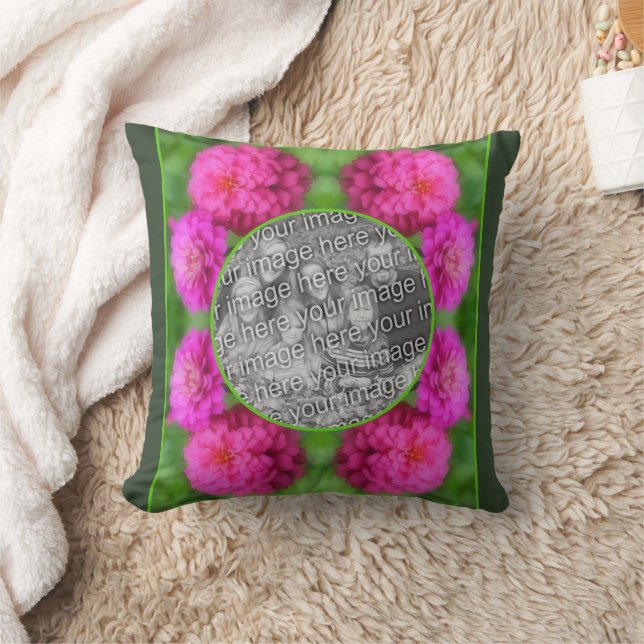 Coussin Cadre rose Zinnia Fleurs Créer Votre Propre Photo (Couverture)
