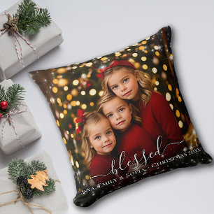 Coussin Cadre scintillant bénit avec noms Noël