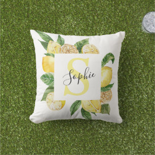 Coussin Cadres et Feuilles de citrons jaunes modernes avec
