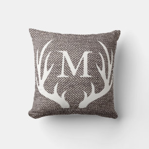Coussin Café Brown Herringbone & Cerfs Antlers