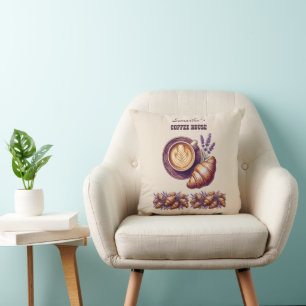 Coussin Cafe Custom Merch Croissant Vintage Avec Lavande