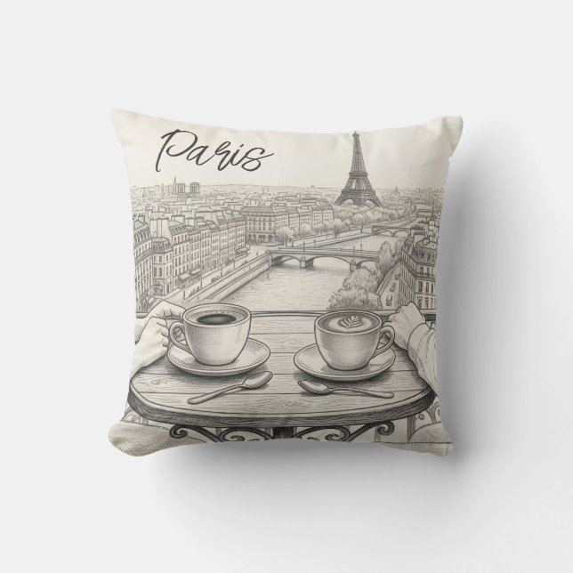 Coussin Café dans des souvenirs de la ville de Paris... (Recto)
