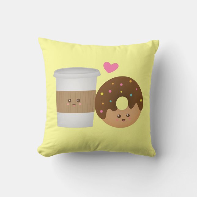 Coussin Café et beignet mignons dans l'amour, paire (Recto)