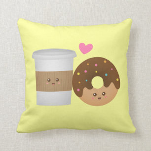 Coussin Café et beignet mignons dans l'amour, paire