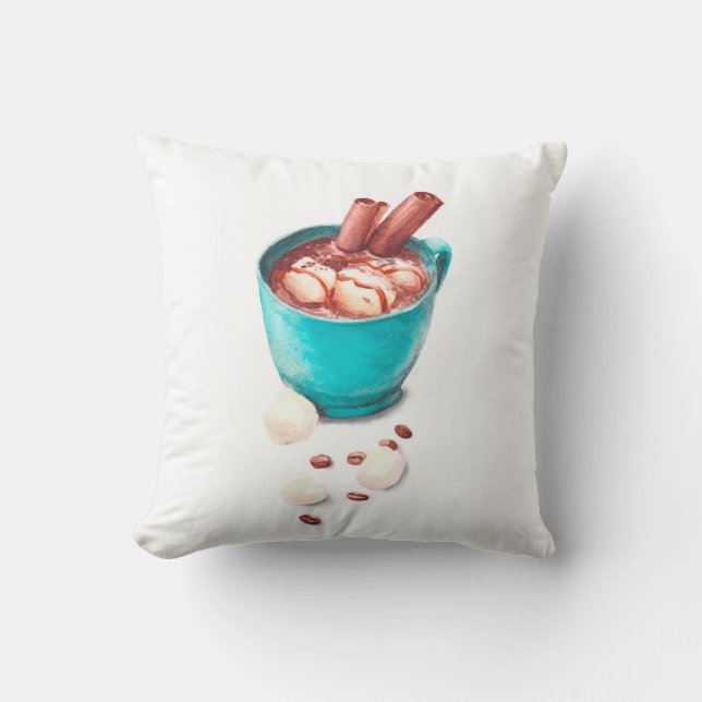 Coussin Café et cuisine décoration chocolat chaud. (Recto)