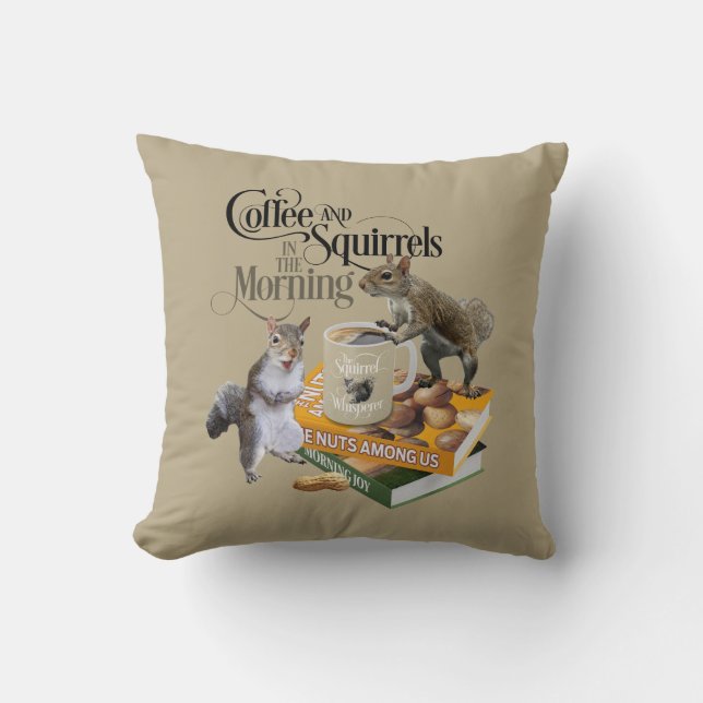 Coussin Café et Écureuils - Drôle d'amoureux des écureuils (Recto)