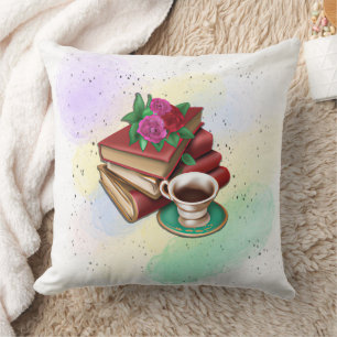 Coussin Café et pile de livres