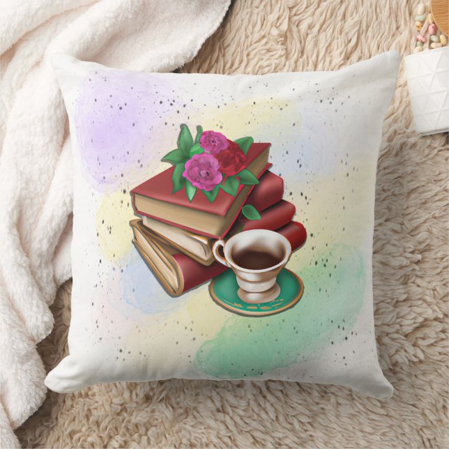 Coussin Café et pile de livres (Couverture)
